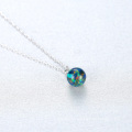 Lovely 925 Sterling Silver Ball Opal Pendant Necklace